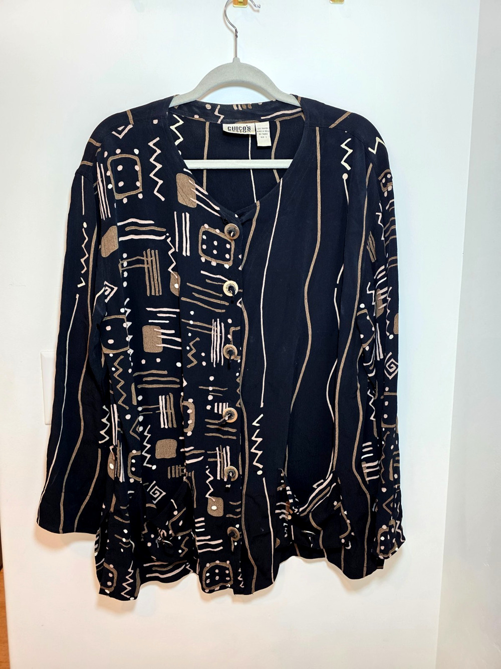 Chicos Design Women 1 / L Black Button Tunic Long Sleeve Collar Artsy Lagenlook